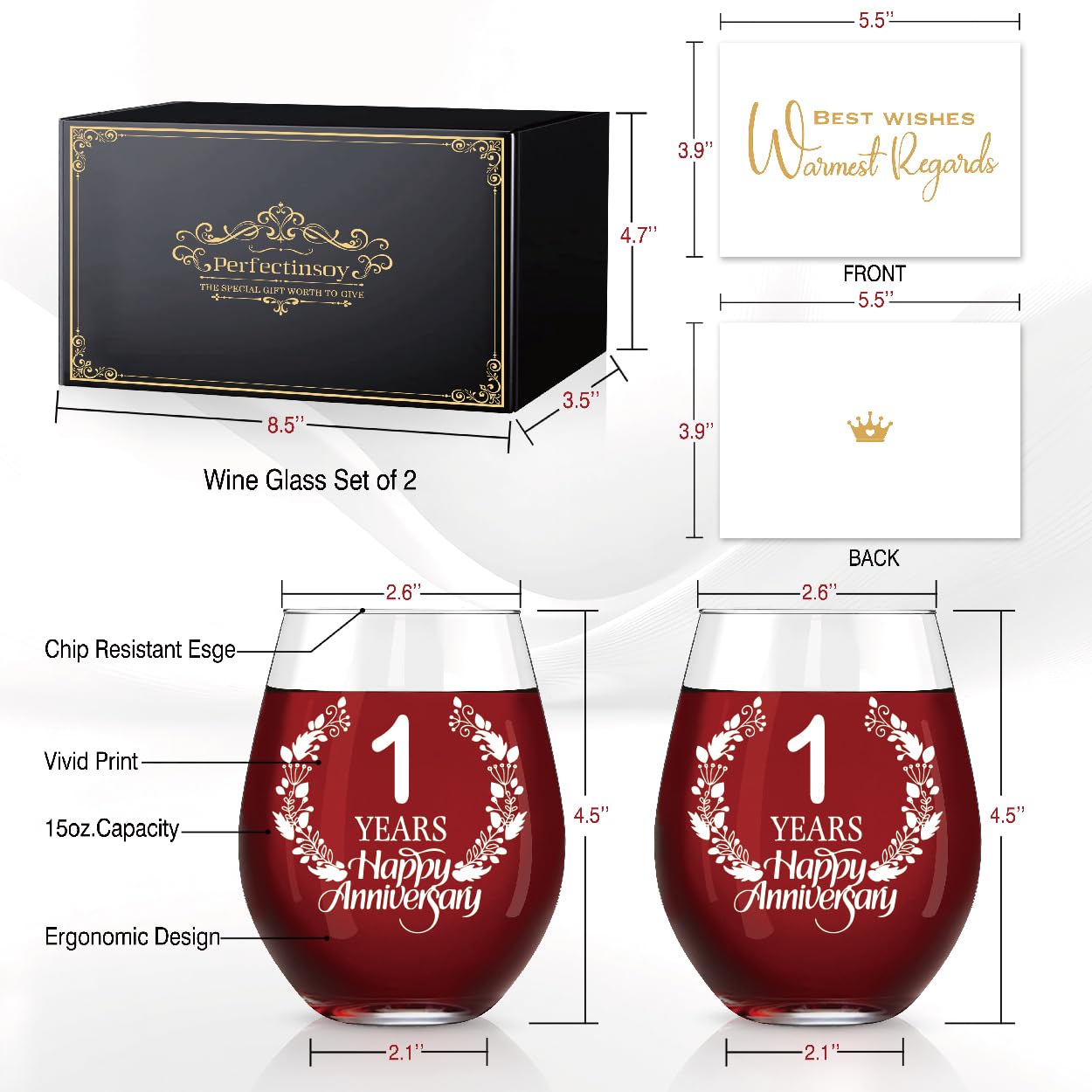 Amazon.com | Perfectinsoy 1 Years Happy Anniversary Wine Glass Set